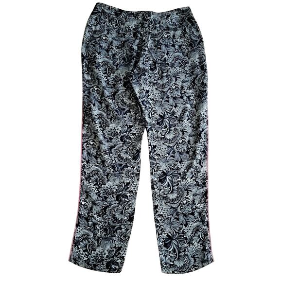 Sandro Size 36 US 4 Ankle Pants Navy Blue White Floral Print Pink Piping - Picture 2 of 5
